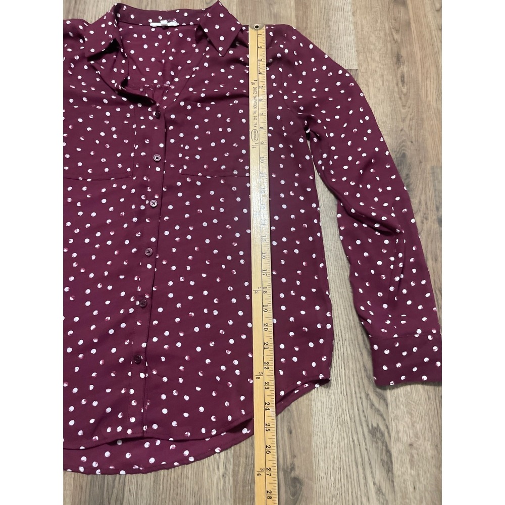 Maurices Blouse, Women's Small, Maroon White Polka Dots Long Sleeve Button Up - Picture 7 of 10